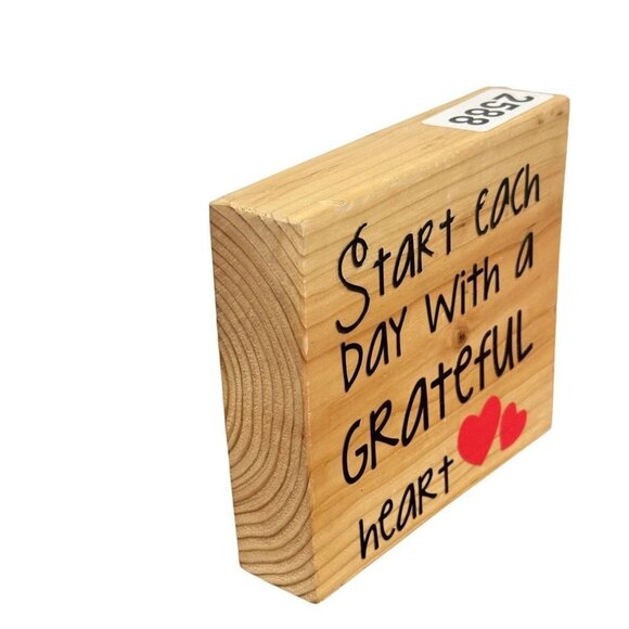 Inspirational Word of the Day Start Each Day With a Grateful Heart Wood Block - Picture 4 of 7